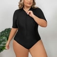 thumbnail image 4 of AGWOLF Women's Plus size Rashguard One Piece Swimsuit Short Sleeve Surfing Wetsuit Zip Front Sports Rash Guard Sun Protection Bathing Suits, 4 of 8