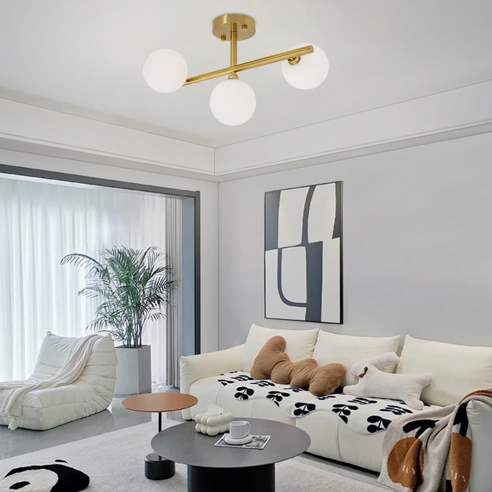 Stylish Ceiling Light with Remote Control, Adjustable Wind Speed, Gold & White Glass, Perfect for Living Rooms and Bedrooms