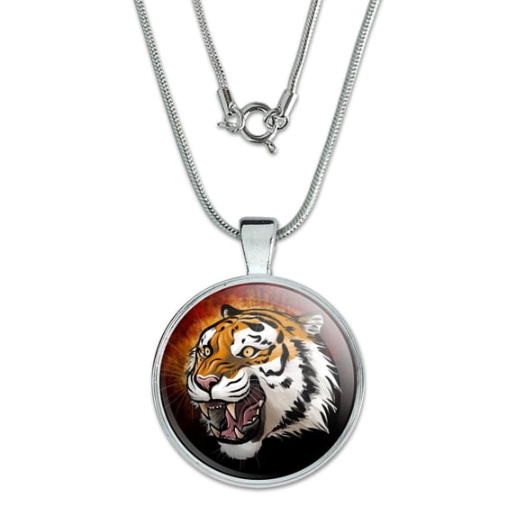 Fierce Tiger 1" Pendant with Sterling Silver Plated Chain