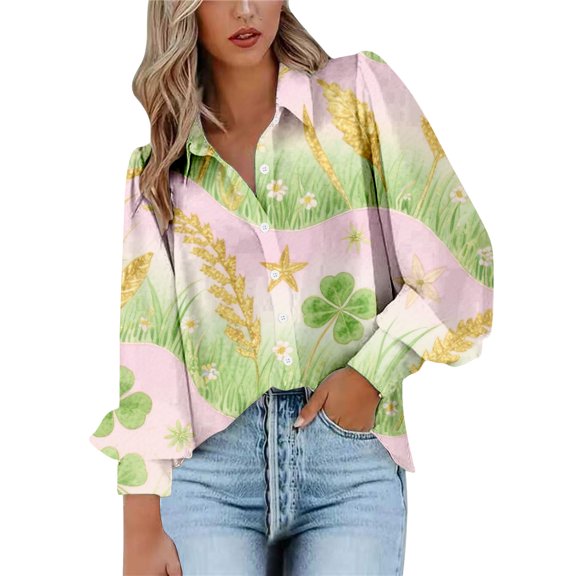 QASIEATN Button Down Shirts for Women Butterfly Dress Shirts Long Sleeve Blouse Work Tops Summer Blouse Fashion Clothing