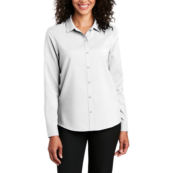 Just Blanks Ladies Long Sleeve Performance Staff Shirt, White, 4XL