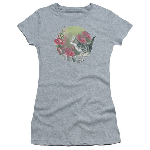 Wild Wings Kitten Flowers S/S Junior Women's T-Shirt Sheer Athletic Heather