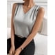 thumbnail image 4 of Xuyuer Women's Casual Fashion Solid Color V-Neck Satin Top, Chic Short Sleeve Blouse for Dinner Dates, Cocktail Parties and Spring Summer Evening Wear, 4 of 6