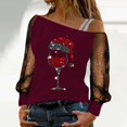 thumbnail image 2 of Women Christmas Outfit Off Shoulder Long Sleeve T Shirt with Elegant Lace Detail for Daily Wear and Comfortable Casual Outfit Red M, 2 of 4