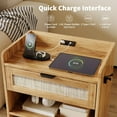 thumbnail image 6 of Sunvasagoo Rattan Nightstand Set of 2 with Charging Station, 1 Drawer & Open Shelf Bedside Tables, Walnut/Cream White, 6 of 9