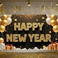 thumbnail image 3 of Gold Glitter Happy New Year Banner Star Pattern New Year Banner Balloon Decoration Gift Box Design Holiday Banner for New Year Party Holiday Celebration Indoor Decoration, 3 of 9