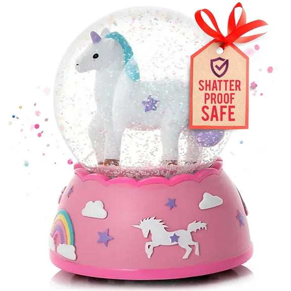 DAUGHTERS LIST Kid-Friendly Decorative Unicorn Snow Globe, Plastic Pink