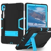 Case for Samsung Galaxy Tab S10 FE/S9 FE 10.9"/S9/S8/S7 11" / ((SM-X710/X718U/X716B/X510/X516B) -3-Layer Military Protection Silicone PC Cover with S-Pen Holder Stand Black+Blue