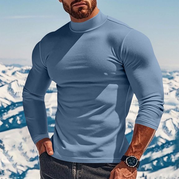 Kakii Men Casual Long Sleeve Turtle Neck Tops Men's Slim Fit Basic T-Shirt