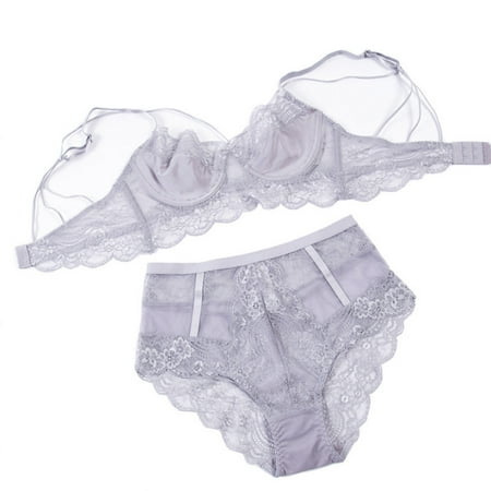 

Ssxinyu 2 PCS Women Fashion Underwear Set Lace Push up Bra See Through High Waisted Brief Panties