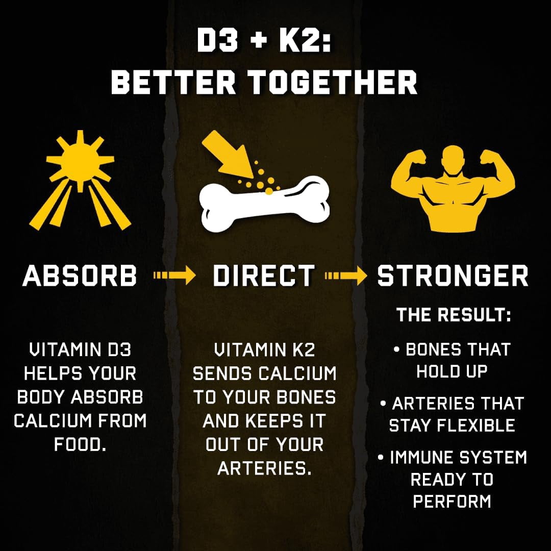 Jocko Vitamin D3 + K2, Bone Density, Calcium, Hormonal Regulation, 30 count