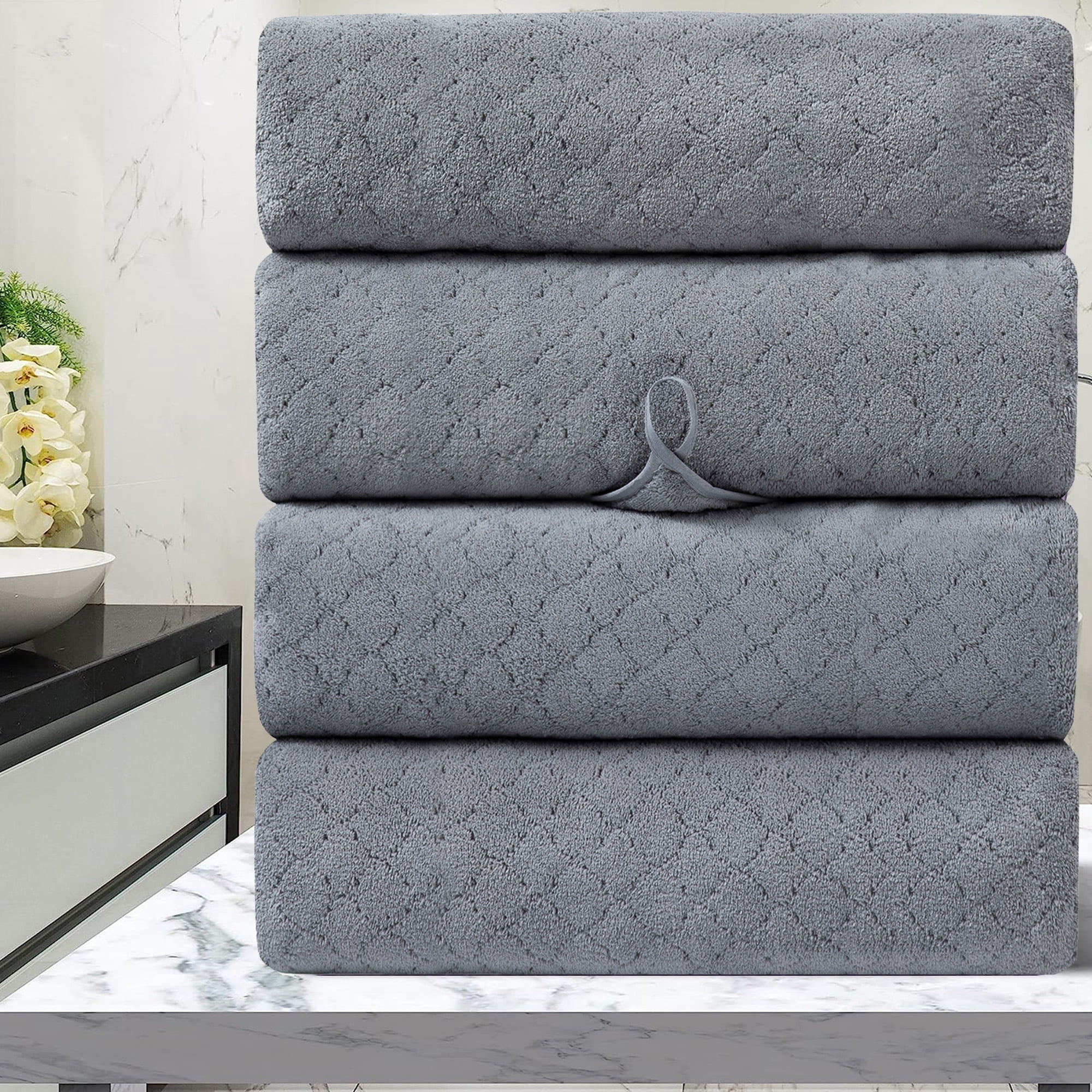 Green Essen 4 Pack Oversized Bath Towel Sets 700 GSM Soft Shower Towels 35 x 70 Inches Quick Dry Bath Sheets Highly Absorbent Bath Towel Clearance for Bathroom Spa Hotel Gym(Dark Grey)
