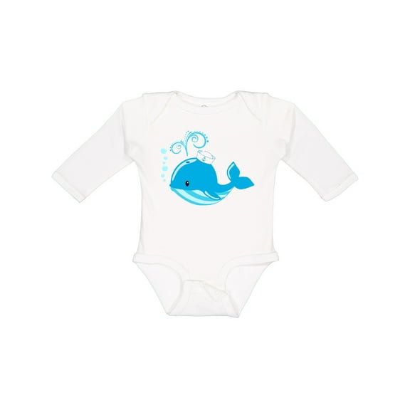 Inktastic Cute Blue Whale in Nautical Hat Boys or Girls Long Sleeve Baby Bodysuit