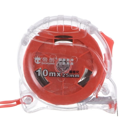 

Retractable Tape Measure 10M Metric Ruler Extra Thick Steel Measuring Tape 25mm Wide Transparent Red ABS Case