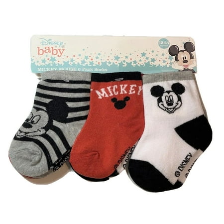 SOCKS BOYS X6 - MICKEY MOUSE RED GREY - SZ 12 24 MONTHS - BABY ANKLE 6 PACK