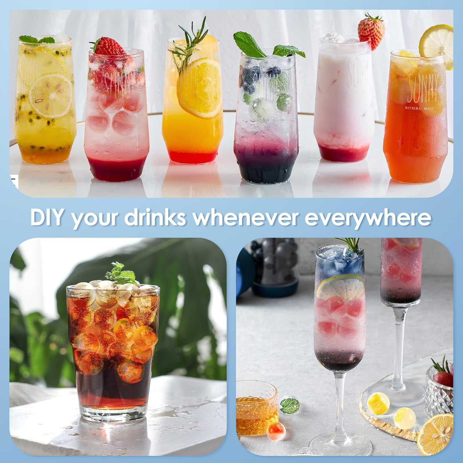 Ice Cube Tray with Lid and Bin - Round Ice Trays for Freezer with Lid - Ice Cube Trays for Freezer with Ice Container