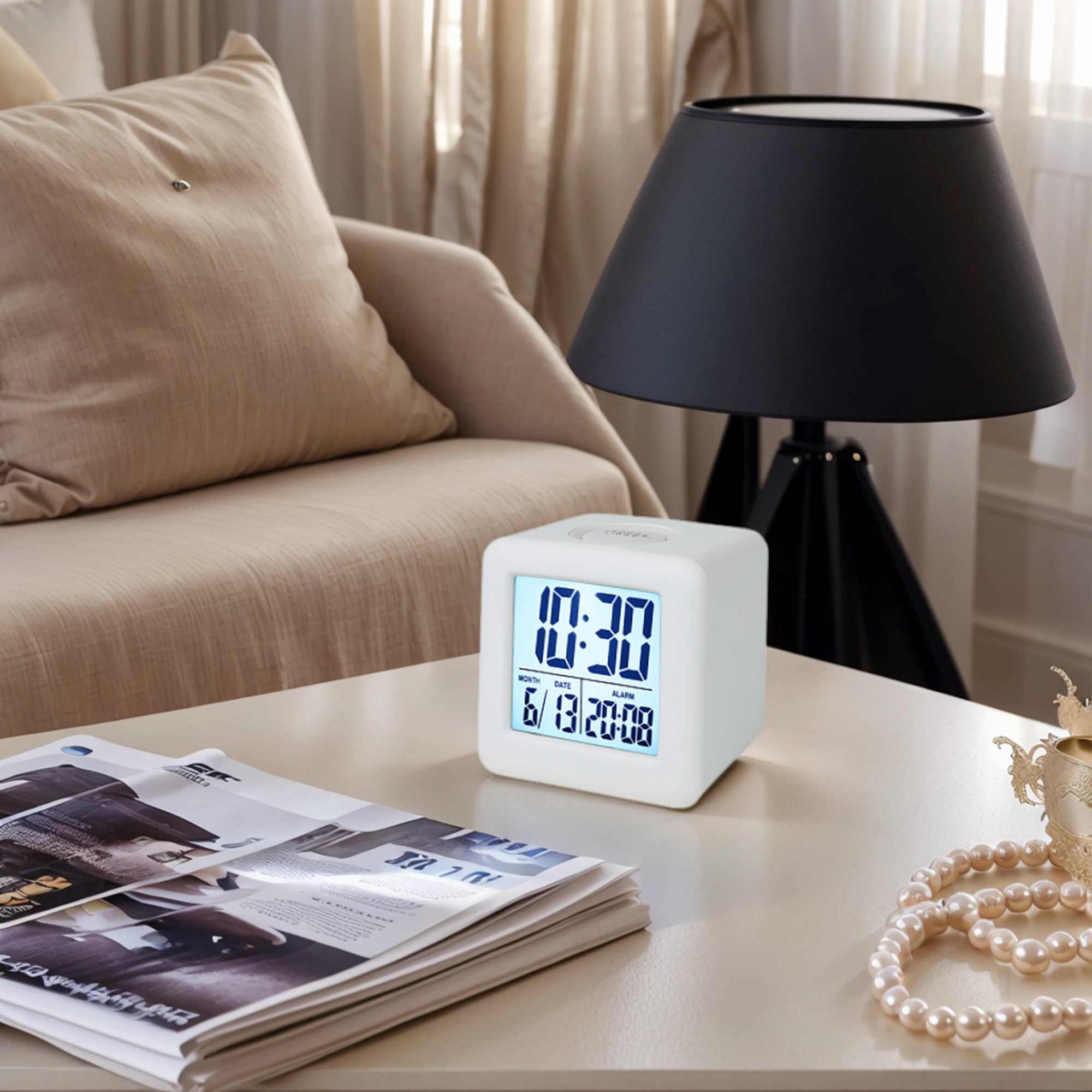 Unique Bargains Digital Alarm Clock Ascending Sound Snooze White 3.1"L x 2.6"W x 3.1"H