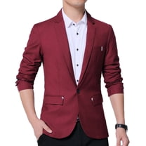 Lu's Chic Men's Long Sleeved Sport Coat Business Suit Jacket Formal Fitted Work Button Suit Separate Burgundy 44