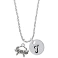 thumbnail image 1 of Delight Jewelry Silvertone Crab Silvertone Script Initial Disc - T - Charm Necklace, 20"+3", 1 of 4