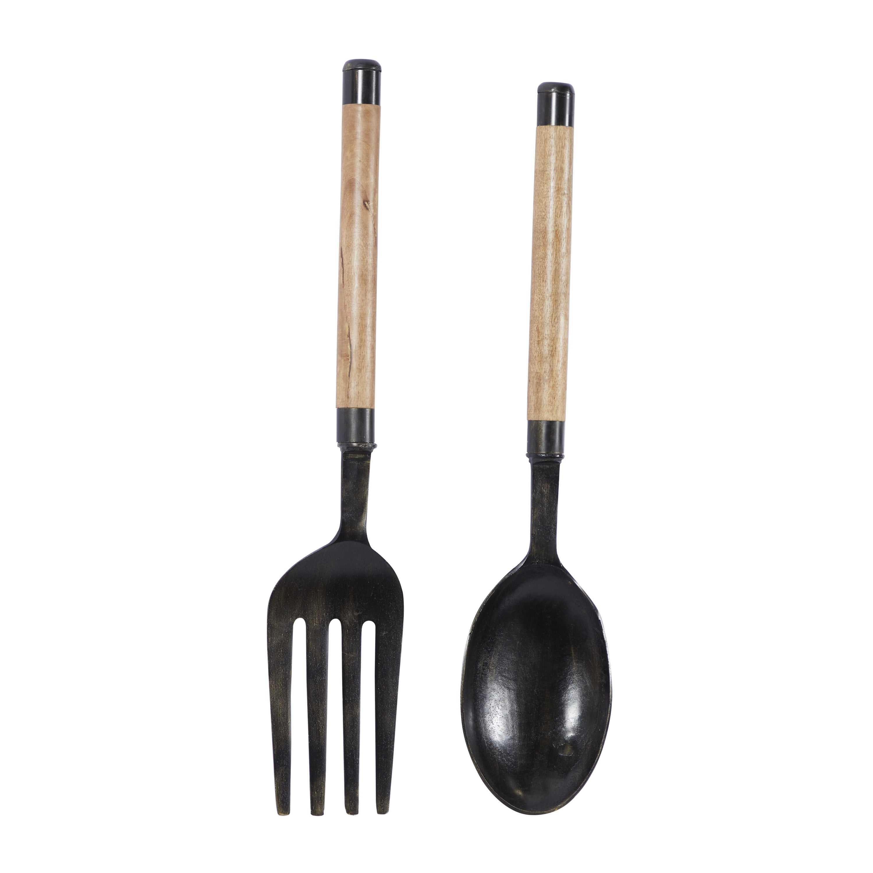 Black Aluminum Spoon and Fork Utensils Wall Decor Set of 2 8W, 35H