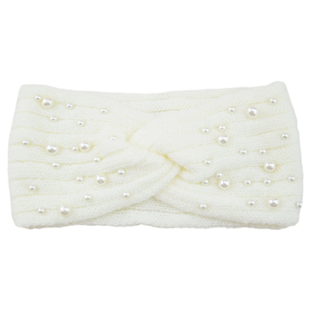 Sonducket Manténgase abrigado con estilo, cómodo calentador de orejas, diadema de invierno, diademas cruzadas de punto Nueva Perla, portátil Accesorios de disfraces blanco