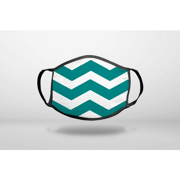 Teal White Chevron Stripes - 3-Ply Reusable Soft Cloth Face Covering, Unisex, Cotton Inner Layer