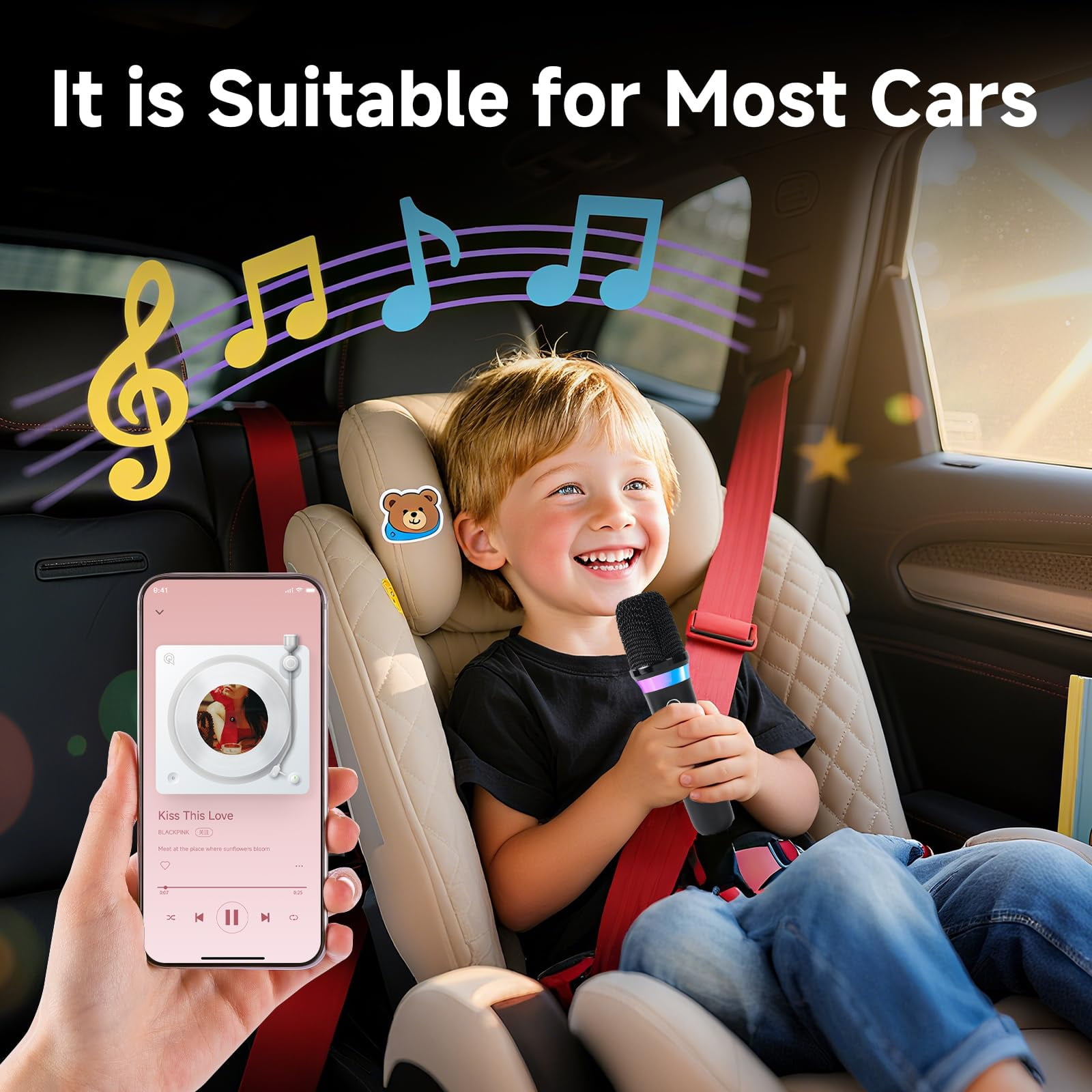 CJYGEGE Car Karaoke Microphone,Dual Handheld Rechargeable Mic with 3.5mm Aux in and Out Receiver,Volume Control Karaoke Microphone for Singing, Speech, Home Party, YouTube/Tiktok(Black)