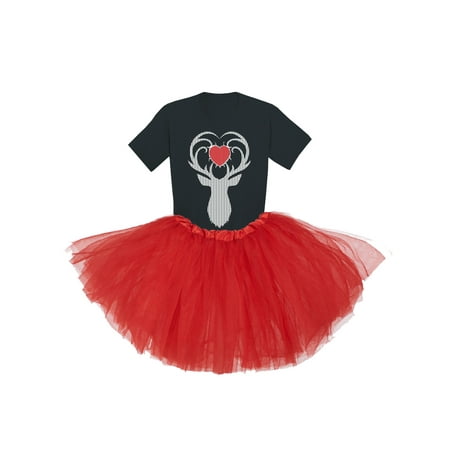 

Awkward Styles Ugly Christmas Tutu Skirt Set White Deer Xmas Heart Girls Ballet Outfit