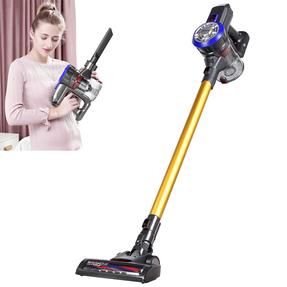 dibea Cordless Vacuum Cleaner Cordless Stick Vacuum Cleaner Wireless Lightweight Handheld Vacuum Cleaner 2 in 1 with Rechargeable Lithium Battery & LED Brush for Floor Carpet Pet Hair Car,Gold