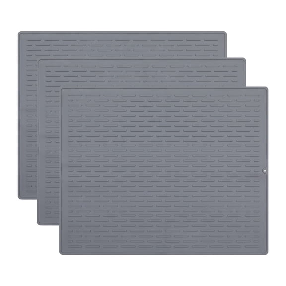 Silicone Dish Drying Mat Set 3-Pack, Multi-Size Dark Gray Kitchen Draining Pad Heat Resistant Non-Slip Fast Drying for Dishes Utensils Countertop Protection