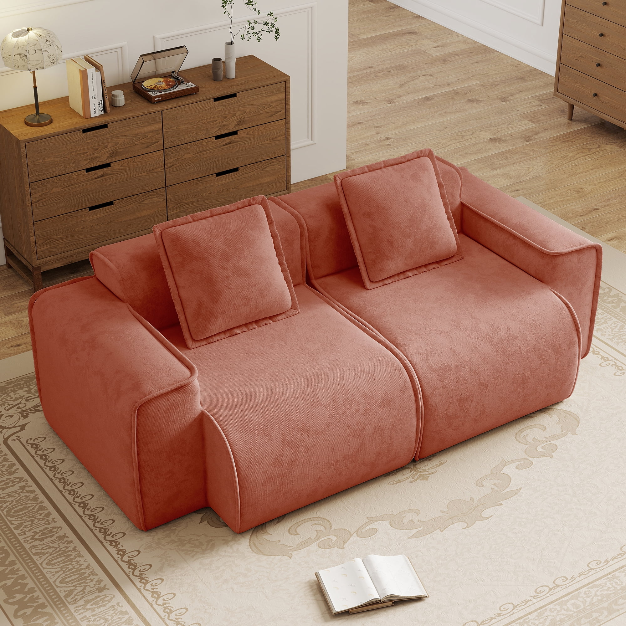 Anpport 78" Modular Sectional Cloud Loveseat Sofa, 2‑Seater Premium Velvet Upholstered Couch with Pillows, No Assembly, for Living Room, Bedroom & Small Apartment, Red