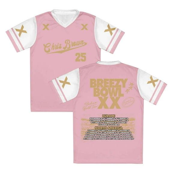 Breezy Bowl XX Tour 2025 T-shirt V-Neck Short Sleeve Pink Jersey Shirts Women Men Outdoor Streetwear Tops