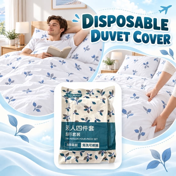 Disposable Bed Sheet Set, Travel Hotel Use Thickened 4-Piece Bedding Kit, No Pre-wash Needed For Double Bed Stays