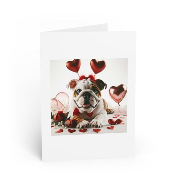 DistinctInk Greeting Card / Note Card - Valentine's Day Bulldog - PACK of 1