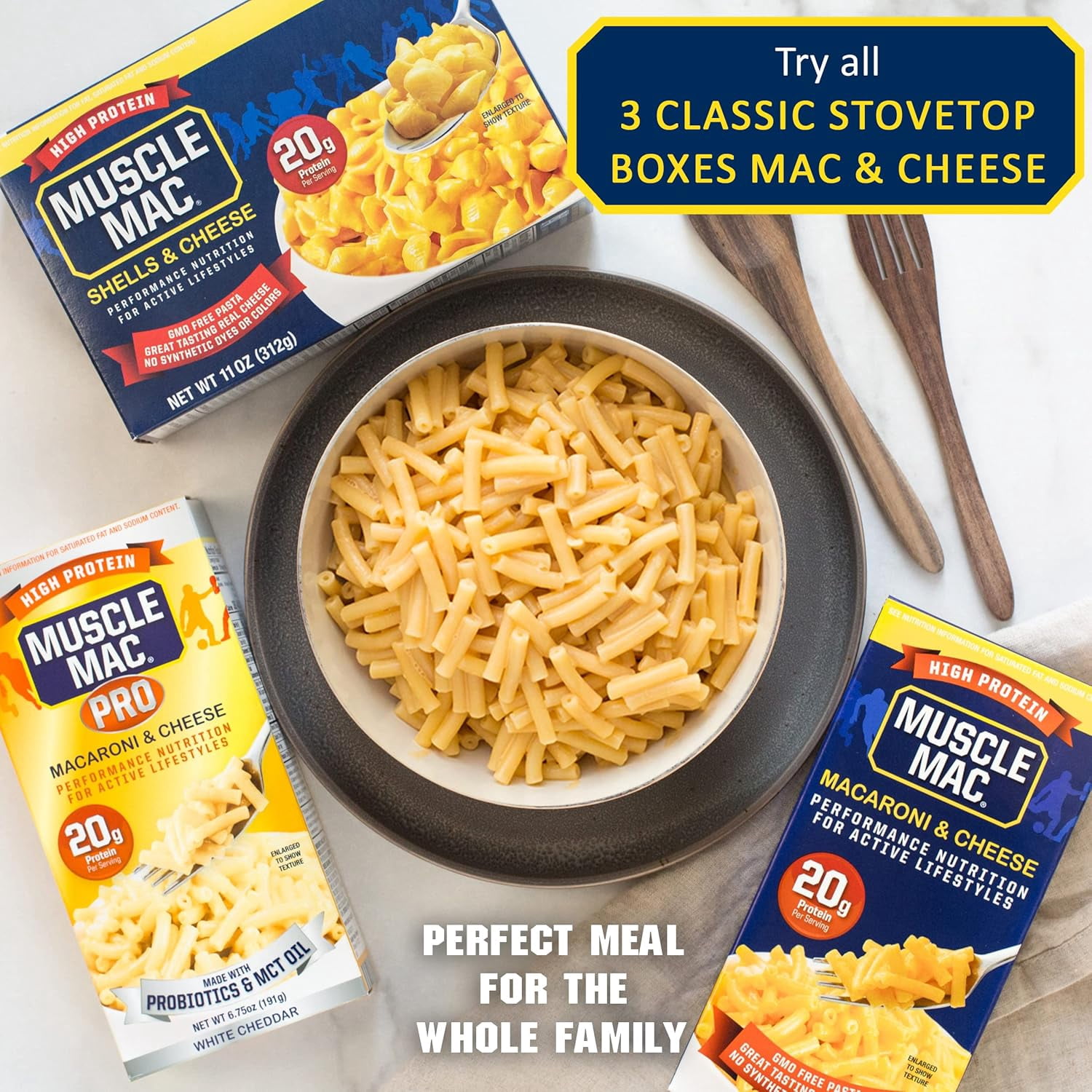 Muscle Mac PRO High Protein Macaroni & Cheese with MCT Oil & Probiotics, Real White Cheddar, 20g Protein per Serving