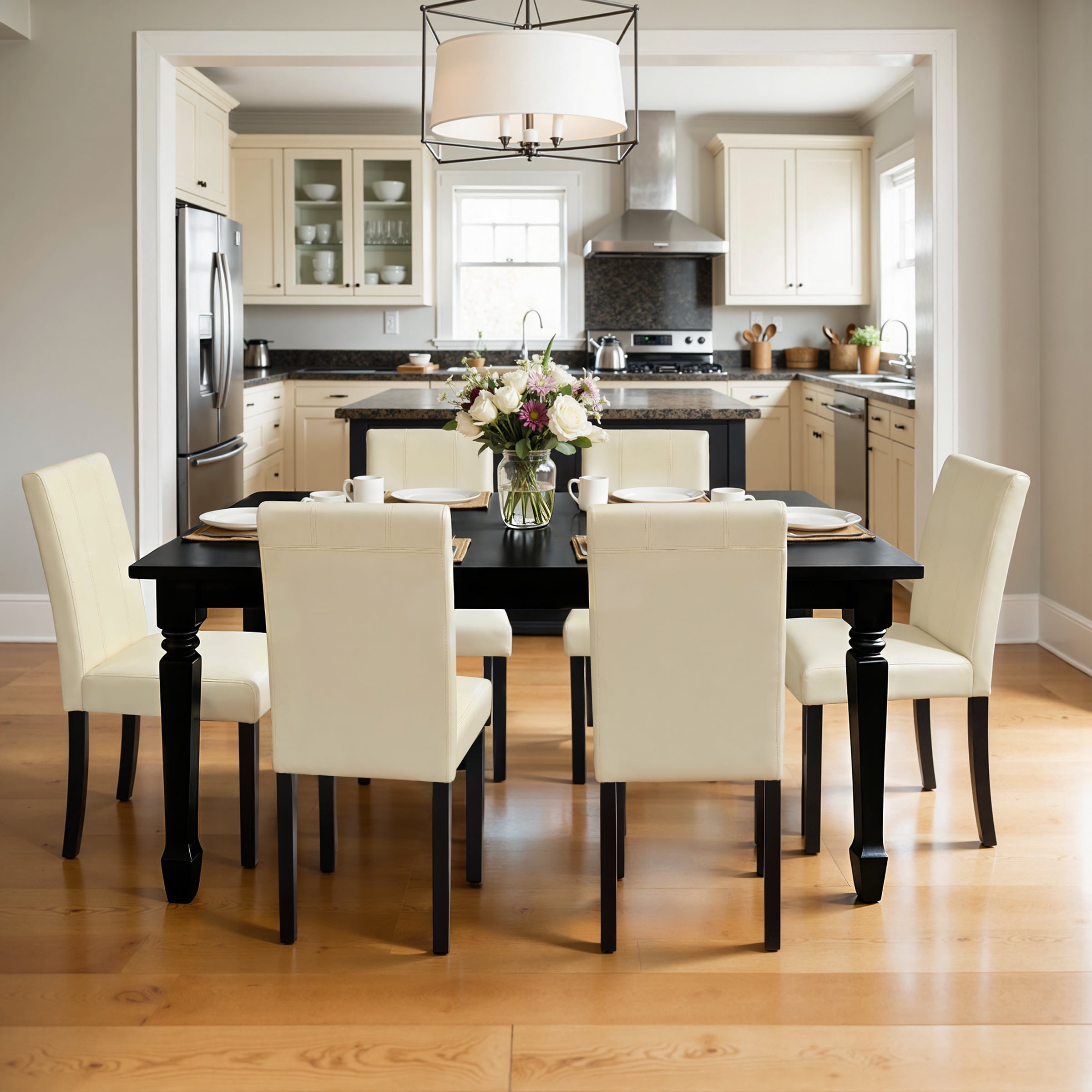 Modern Faux Leather Dining Chairs Set of 4 for Dining Room, Upholstered Parsons Chairs, Ivory