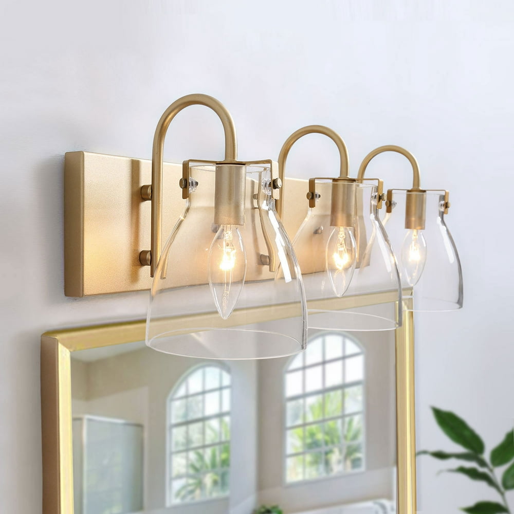 LNC Modern Vanity Light Fixture, Brass Bathroom Lighting with Clear