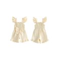 thumbnail image 2 of BemeyourBBs Toddler Baby Girls Smocked Rompers Summer One Piece Jumpsuits Clothes Solid Color Ruched Bowknot Front Fly Sleeve Infant Playsuit Ruffle Overalls Shorts, 2 of 9