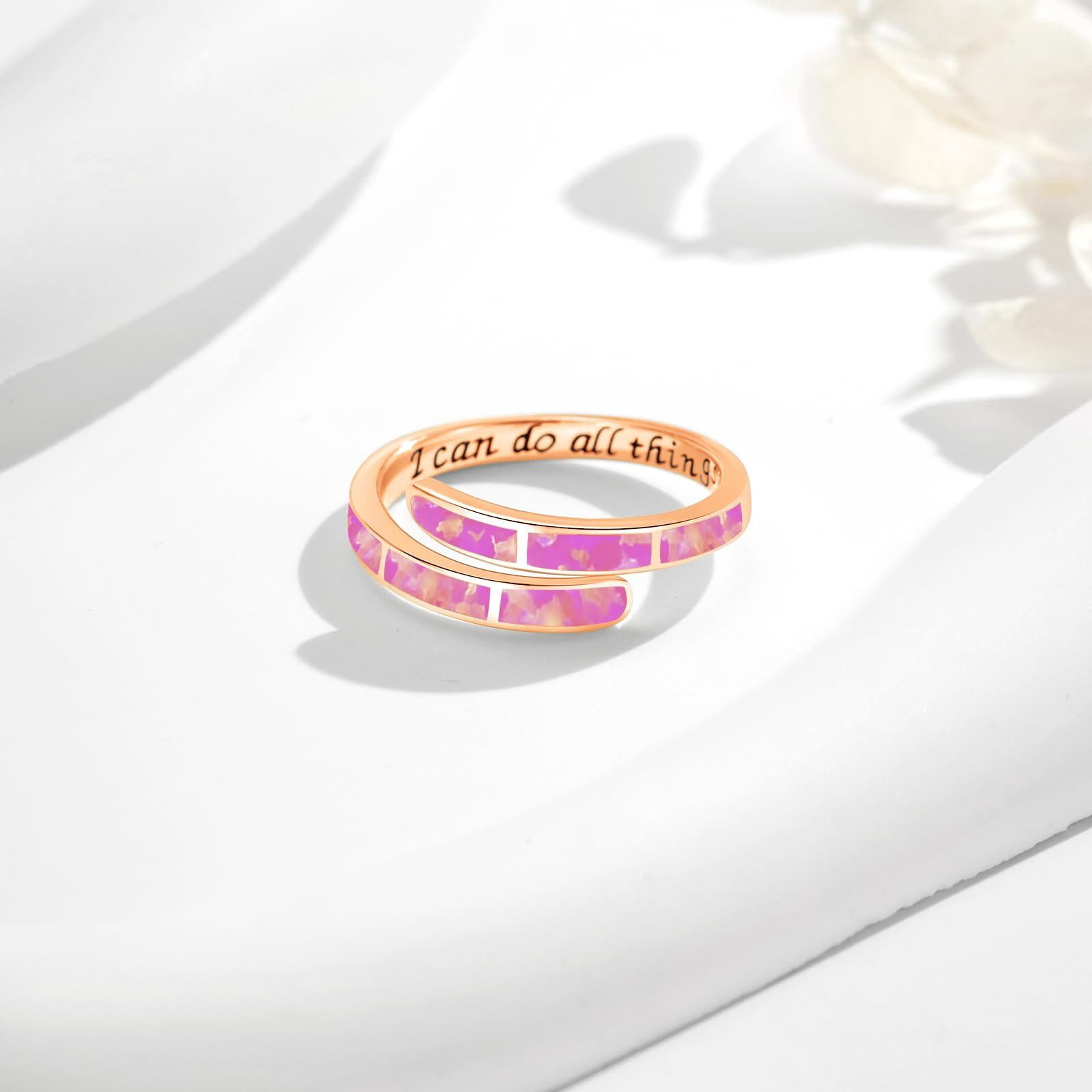Coachuhhar Opal Ring 925 Sterling Silver Adjustable Pink Opal Rings Opal Jewelry Gifts for Women Birthday