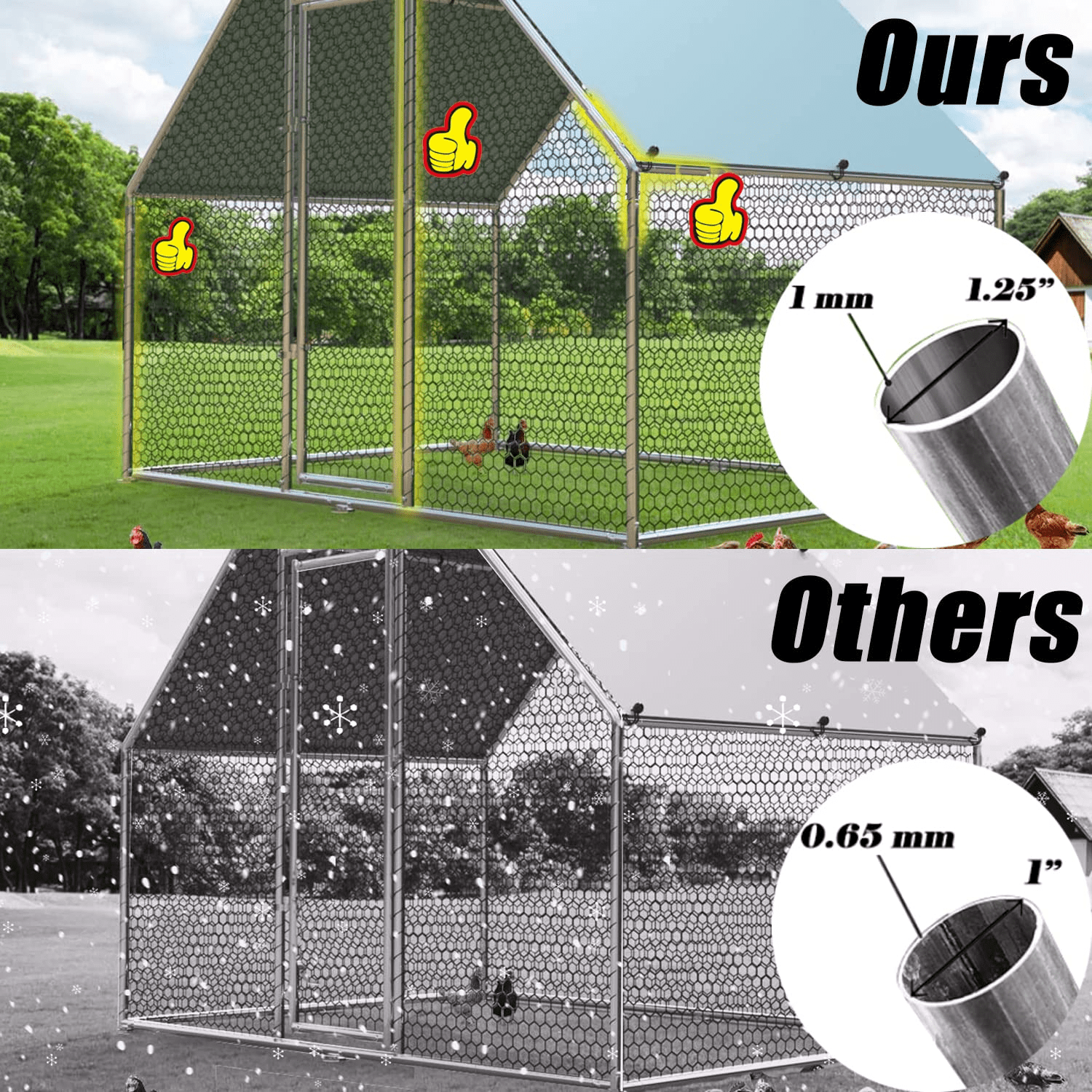 Pefilos Metal Large Chicken Coop 1.26" Diameter Tube Walk-in Poultry Cage Chicken Run Flat Shaped Cage Dog Kennels Outdoor with Waterproof Anti-UV Cover, Silver Pefilos Metal Large Chicken Coop 1.26" Diameter Tube Walk-in Poultry Cage Chicken Run Flat Shaped Cage Dog Kennels Outdoor with Waterproof Anti-UV Cover, Silver