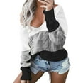 thumbnail image 2 of AOOCHASLIY Clothes Sweaters Womens Casual Splicing Off Shoulder Pullover V Neck Blouse Long Sleeve Tops Sweater, 2 of 5