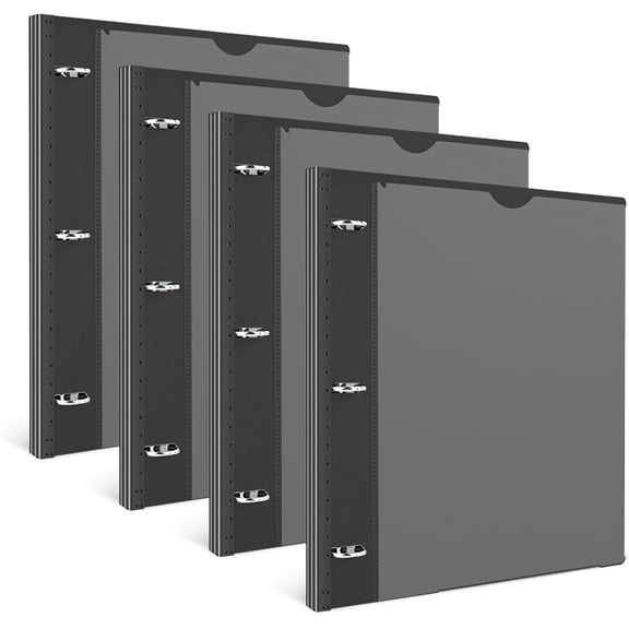 Telescoping 3 Ring Binder -4PCS-Black, Flexible Round Binder with Customizable Front Cover and Clear Catalog Pocket, 0.75 Inch Rings, Holds 160 Sheets 8.5x11 inch Paper
