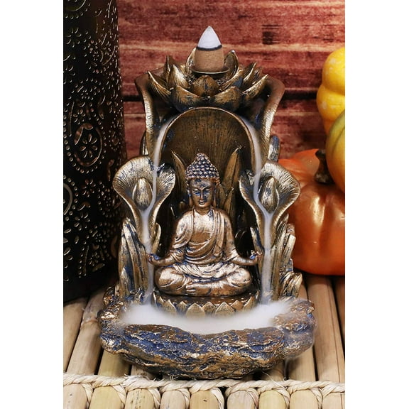 Ebros Buddha Amitabha Sitting On Lotus Backflow Cone Incense Burner 5.25"H