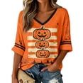 thumbnail image 2 of Halloween Shirts for Women Cute Ghost Graphic Tee Oversized 3/4 Sleeve V Neck T-Shirt Funny Pumpkin Print Spooky Fall Top, 2 of 5