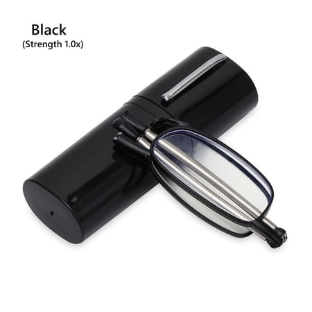 Men and Women Readers Presbyopia Eyeglasses Anti Eyestrain Computer Reading Eyeglasses Foldable Reading Glasses with Tube Case Easy Carry BLACK STRENGTH 1.0X