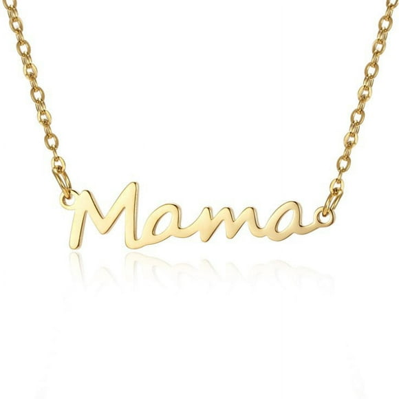 Namzi Mothers Day Gifts for Mom Necklaces for Mama Birthday Present for Mom Stainless Steel Letter Necklace(Gold)
