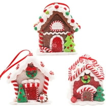 Gingerbread House Ornaments for Christmas Tree Decorations Hanging Candy House Ornament with Rope for Christmas Holiday Party New Year Home Decor 3 Pcs