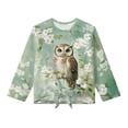 thumbnail image 5 of DISNIMO Girls Long Sleeve Shirts Owl Flower Printed Cute Crew Neck Pullover Tops 5-12 Years Casual Loose Fits Tee Shirts with Tie Hem, 5 of 8