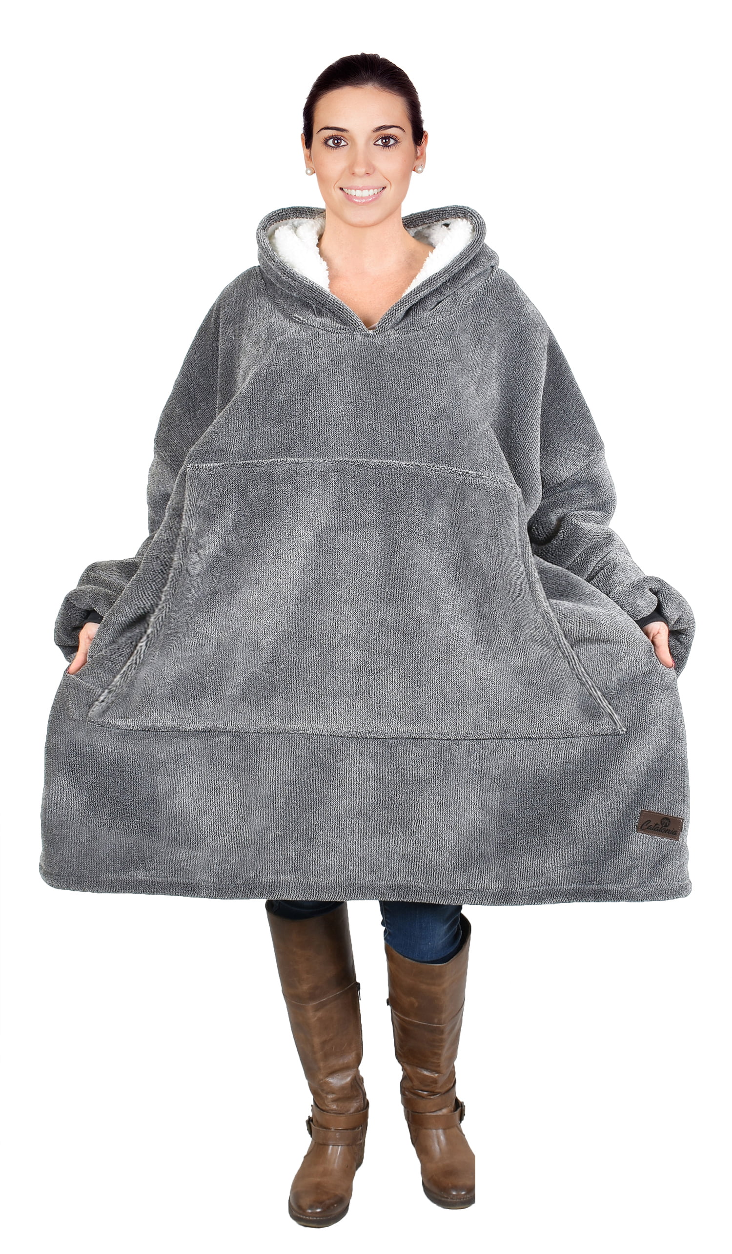 Adult Sherpa Plush Comfy Sweatshirt Casual Oversized Hoodie with Pocket Blanket 