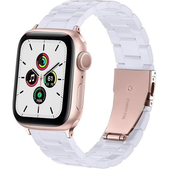 Tianle Compatible with Resin Apple Watch Bands 40mm 38mm 41mm for iWatch Series 9/8/7/6/5/4/3/2/1/SE Men Women,Stylish and Lightweight Replacement iWatch Bands Strap with Stainless Steel Buckle White